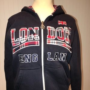 G Crown London England Hoodie Blue Red Plaid